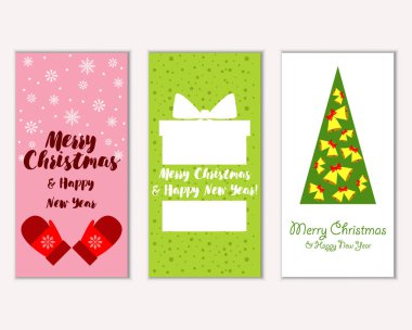 Mutlu Noeller ve mutlu yeni yıl tebrik kartları. Vektör çizim   