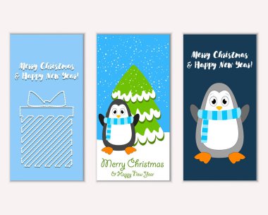 Mutlu Noeller ve mutlu yeni yıl tebrik kartları. Vektör çizim   