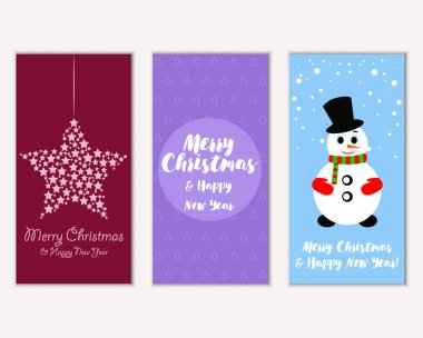 Renkli Noel kartları yılbaşı süsleri ve kardan adam vektör çizim ile