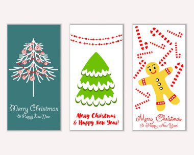 Mutlu Noeller ve mutlu yeni yıl tebrik kartları. Vektör çizim 