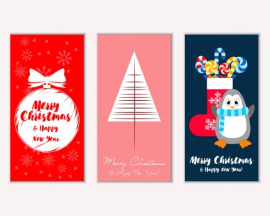 mutlu Noeller ve mutlu yeni yıl tebrik kartları vektör çizim   