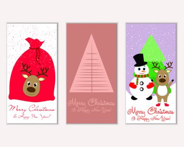 Mutlu Noeller ve mutlu yeni yıl tebrik kartları. Vektör çizim   