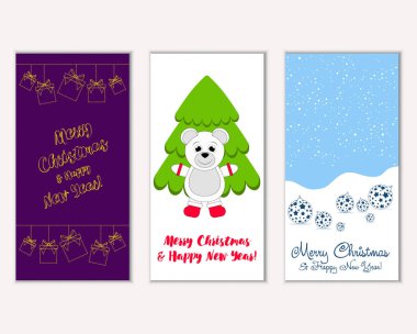 Mutlu Noeller ve mutlu yeni yıl tebrik kartları. Vektör çizim     