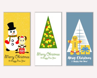 Mutlu Noeller ve mutlu yeni yıl tebrik kartları. Vektör çizim   