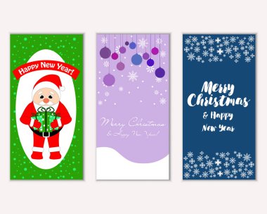 Mutlu Noeller ve mutlu yeni yıl tebrik kartları. Vektör çizim       
