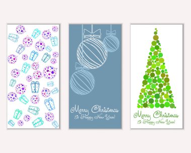 Mutlu Noeller ve mutlu yeni yıl tebrik kartları. Vektör çizim   