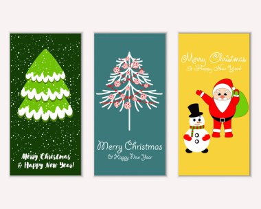 mutlu Noeller ve mutlu yeni yıl tebrik kartları vektör çizim