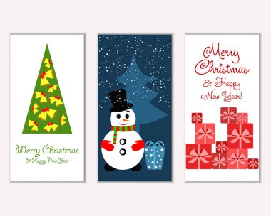 Mutlu Noeller ve mutlu yeni yıl tebrik kartları. Vektör çizim   