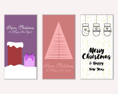 mutlu Noeller ve mutlu yeni yıl tebrik kartları vektör çizim     