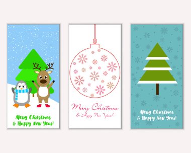 vektör çizim kış tatil tebrik kartları