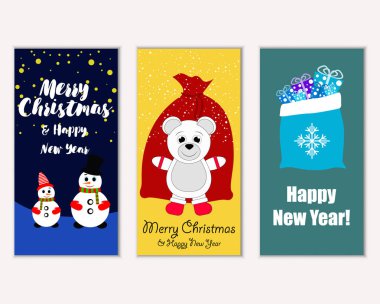 Mutlu Noeller ve mutlu yeni yıl tebrik kartları. Vektör çizim 