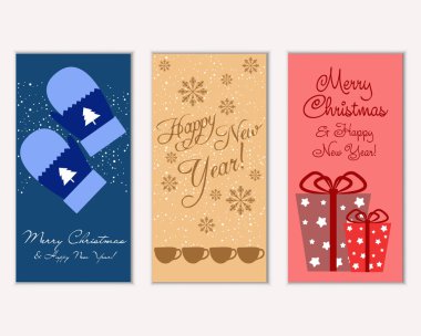mutlu Noeller ve mutlu yeni yıl tebrik kartları vektör çizim