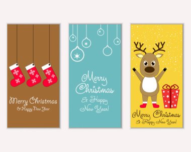 mutlu Noeller ve mutlu yeni yıl tebrik kartları vektör çizim       
