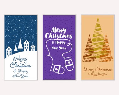 vektör çizim kış tatil tebrik kartları