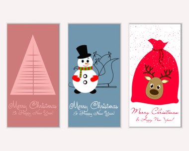 Mutlu Noeller ve mutlu yeni yıl tebrik kartları. Vektör çizim   