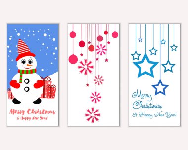 mutlu Noeller ve mutlu yeni yıl tebrik kartları vektör çizim