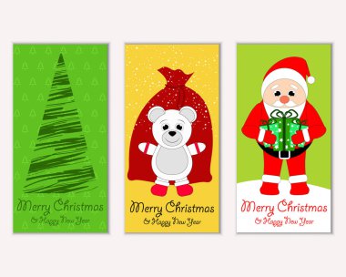 Mutlu Noeller ve mutlu yeni yıl tebrik kartları. Vektör çizim     