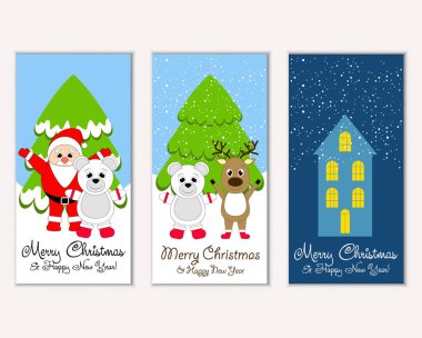 Renkli Noel kartları ile yeni yıl süslemeleri, illüstrasyon vektör