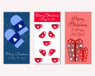 Mutlu Noeller ve mutlu yeni yıl tebrik kartları. Vektör çizim   