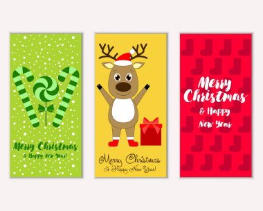 mutlu Noeller ve mutlu yeni yıl tebrik kartları vektör çizim