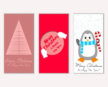 Mutlu Noeller ve mutlu yeni yıl tebrik kartları. Vektör çizim   