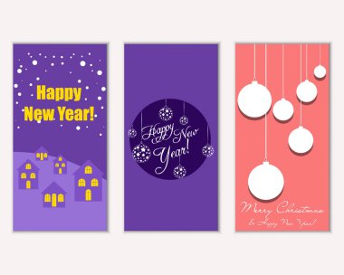mutlu Noeller ve mutlu yeni yıl tebrik kartları vektör çizim