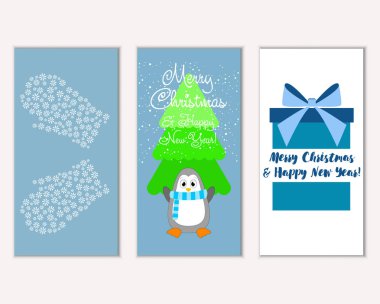 Mutlu Noeller ve mutlu yeni yıl tebrik kartları. Vektör çizim   