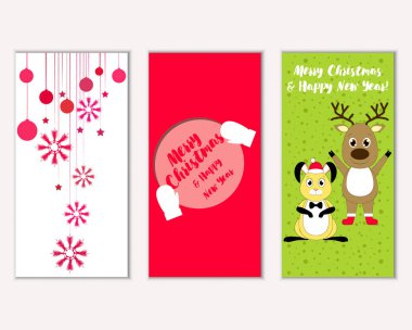 mutlu Noeller ve mutlu yeni yıl tebrik kartları vektör çizim      