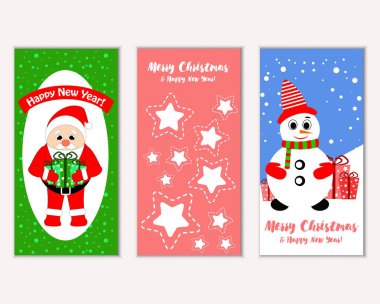 mutlu Noeller ve mutlu yeni yıl tebrik kartları vektör çizim