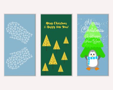 Mutlu Noeller ve mutlu yeni yıl tebrik kartları. Vektör çizim   
