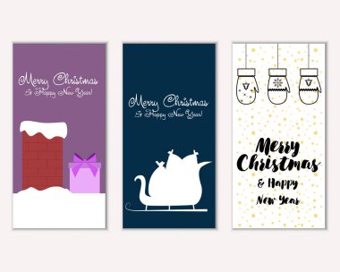 mutlu Noeller ve mutlu yeni yıl tebrik kartları vektör çizim     