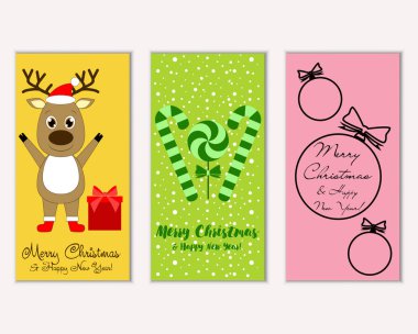 mutlu Noeller ve mutlu yeni yıl tebrik kartları vektör çizim