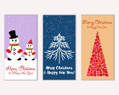 mutlu Noeller ve mutlu yeni yıl tebrik kartları vektör çizim