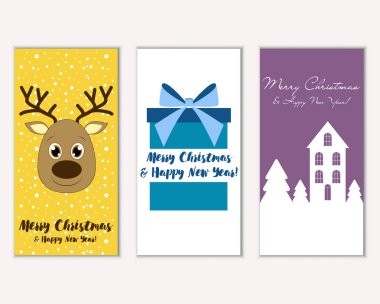 mutlu Noeller ve mutlu yeni yıl tebrik kartları vektör çizim     