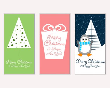 mutlu Noeller ve mutlu yeni yıl tebrik kartları vektör çizim     