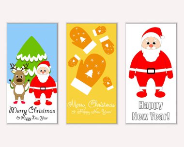 mutlu Noeller ve mutlu yeni yıl tebrik kartları vektör çizim       