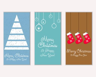 mutlu Noeller ve mutlu yeni yıl tebrik kartları vektör çizim       