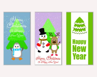 mutlu Noeller ve mutlu yeni yıl tebrik kartları vektör çizim