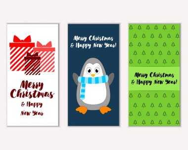 Mutlu Noeller ve mutlu yeni yıl tebrik kartları. Vektör çizim   