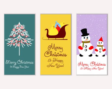 mutlu Noeller ve mutlu yeni yıl tebrik kartları vektör çizim
