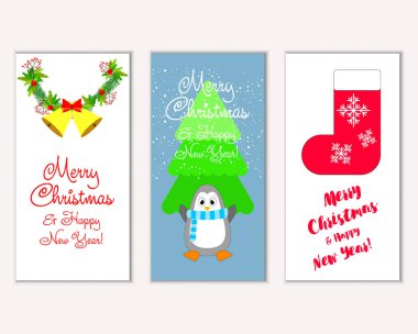 mutlu Noeller ve mutlu yeni yıl tebrik kartları vektör çizim