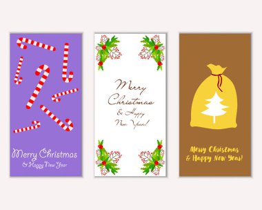 Mutlu Noeller ve mutlu yeni yıl tebrik kartları. Vektör çizim   
