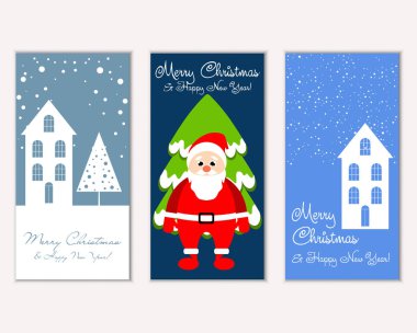 mutlu Noeller ve mutlu yeni yıl tebrik kartları vektör çizim     