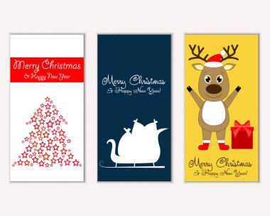 mutlu Noeller ve mutlu yeni yıl tebrik kartları vektör çizim