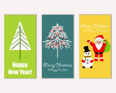 mutlu Noeller ve mutlu yeni yıl tebrik kartları vektör çizim