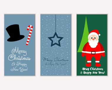 Mutlu Noeller ve mutlu yeni yıl tebrik kartları. Vektör çizim   