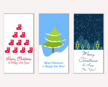 vektör çizim kış tatil tebrik kartları