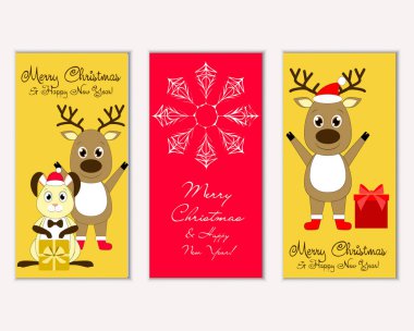 mutlu Noeller ve mutlu yeni yıl tebrik kartları vektör çizim   