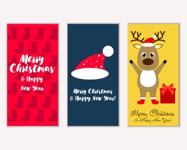mutlu Noeller ve mutlu yeni yıl tebrik kartları vektör çizim
