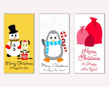 Mutlu Noeller ve mutlu yeni yıl tebrik kartları. Vektör çizim   